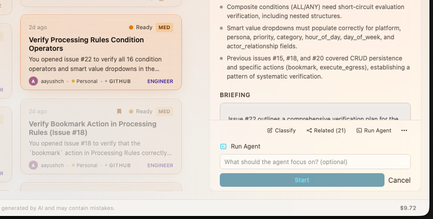 Laya Run Agent — launch a coding agent directly from card detail view